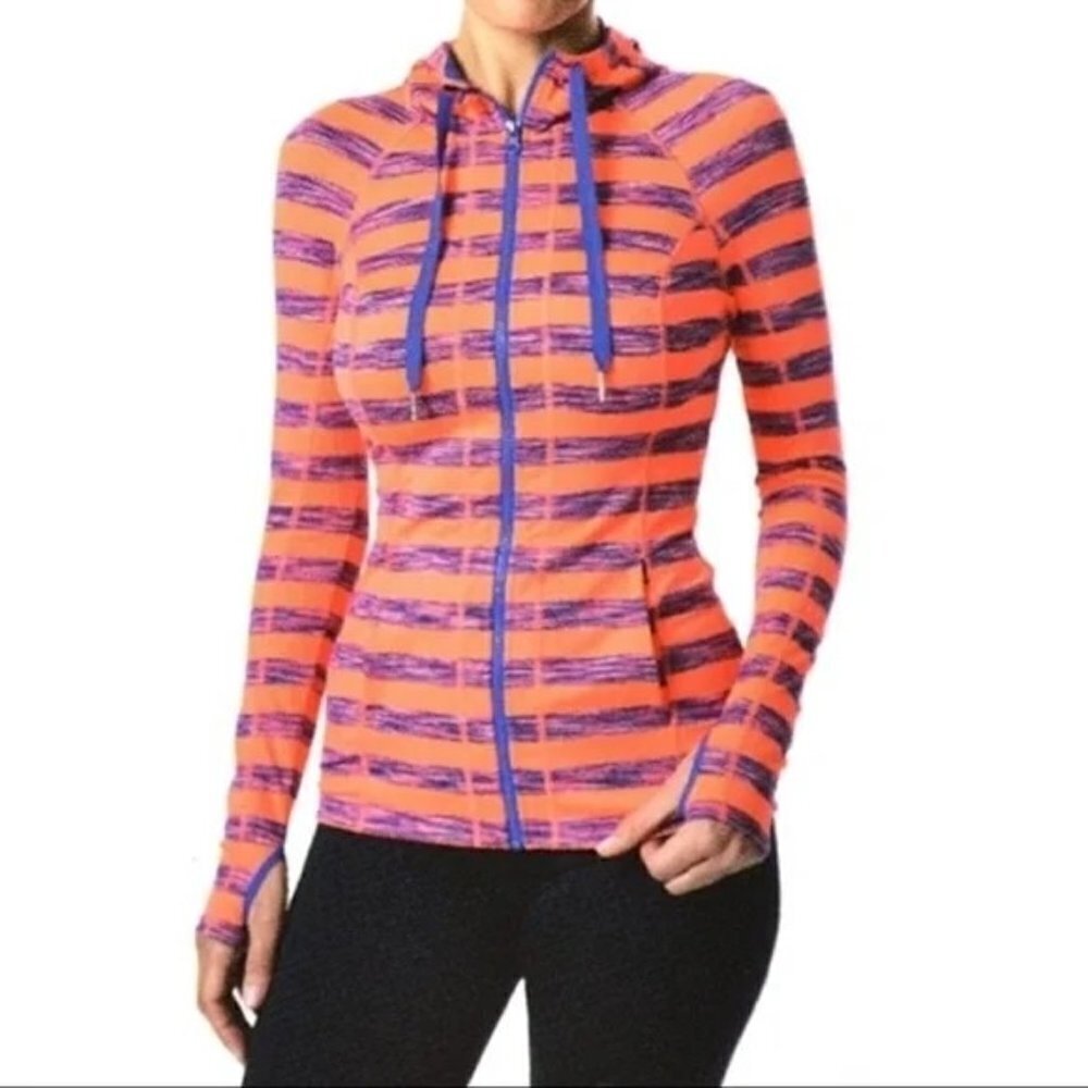 Lukka Sweatshirt Women Medium Pink Purple Stripe Hooded Full Zip Athletic Jacket